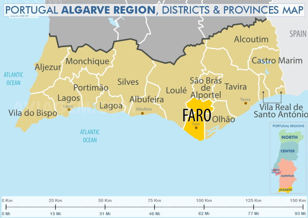 El Algarve es la región del sur de Portugal formada únicamente por el distrito de Faro, con 16 municipios, con 472.000 habitantes en 2022